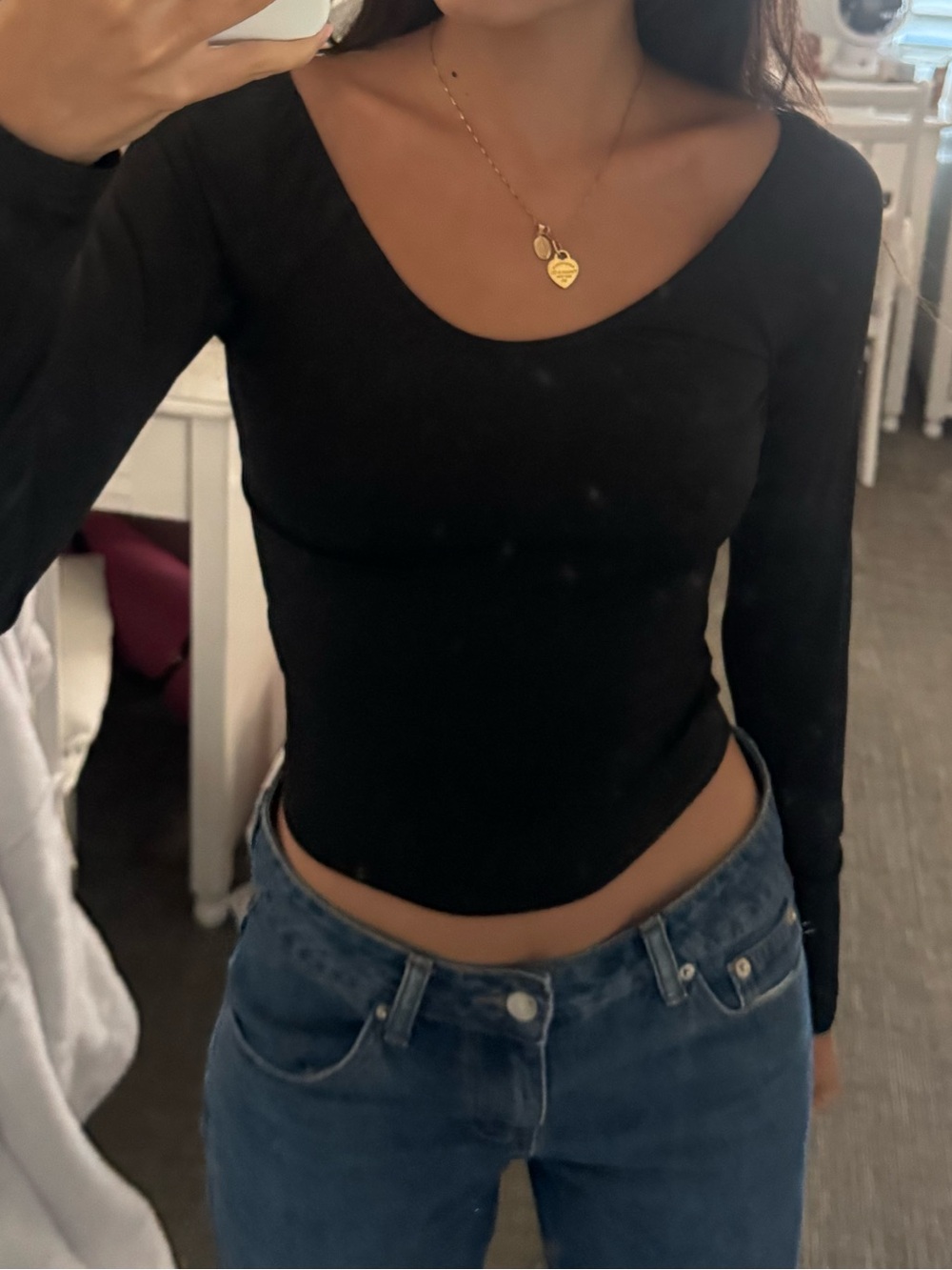 Edikted Black Long-Sleeve Scoop Crop Top